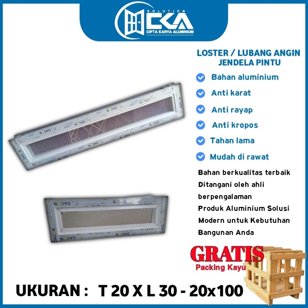 LOSTER/VENTILASI UDARA Uk, T20 x 30 sampai Panjang 100 Free packing kayu