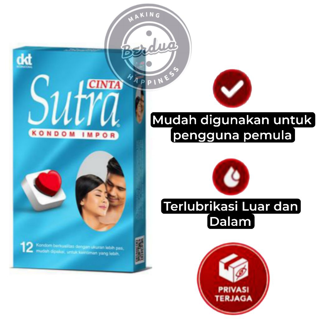Kondom Sutra Cinta isi 12pcs - Kondom Ketat 49mm dengan lubrikasi luar dan dalam - Kondom Kecil 49mm