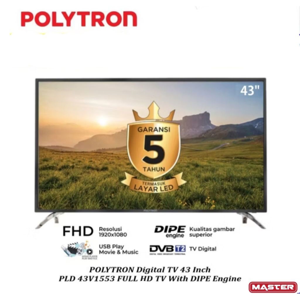 DIGITAL TV POLYTRON 43 INCI 43V8853/1553 GARANSI RESMI 5 TAHUN