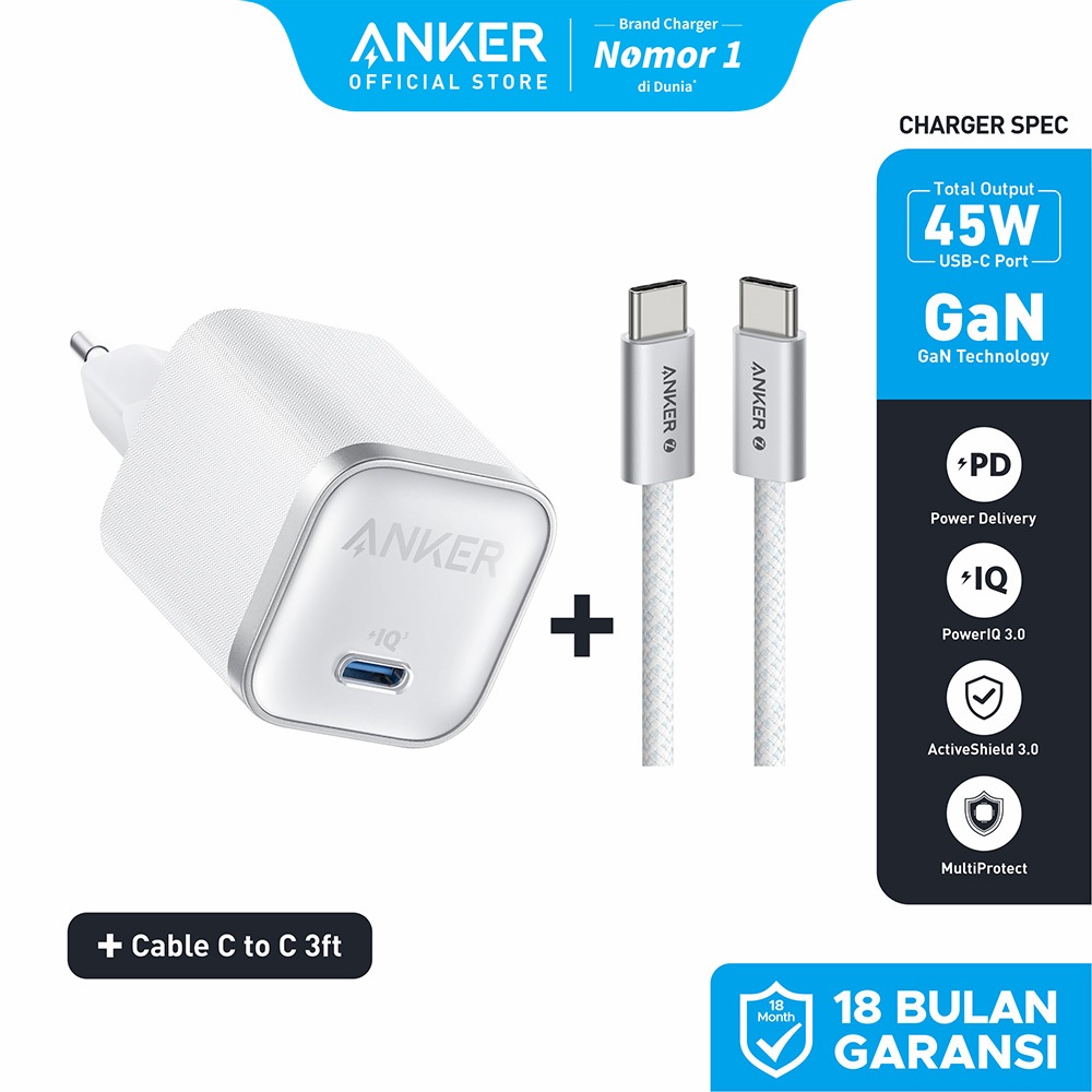Anker 25W 45W GaN USB C Charger, Compact Support PPS & Fast Charging for Samsung iPhone 17 16 15 - A