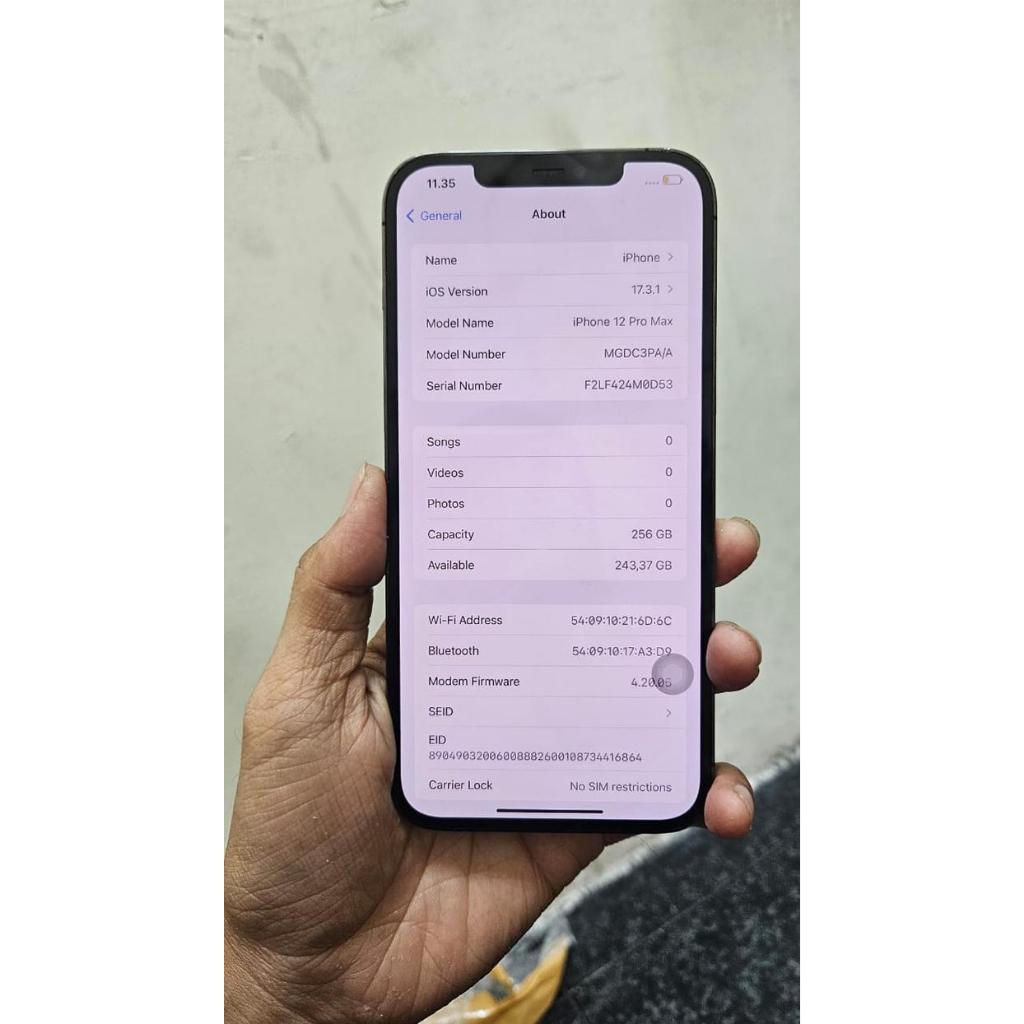 Iphone 12 pro max 256gb unit charger bh 89% ex ibox