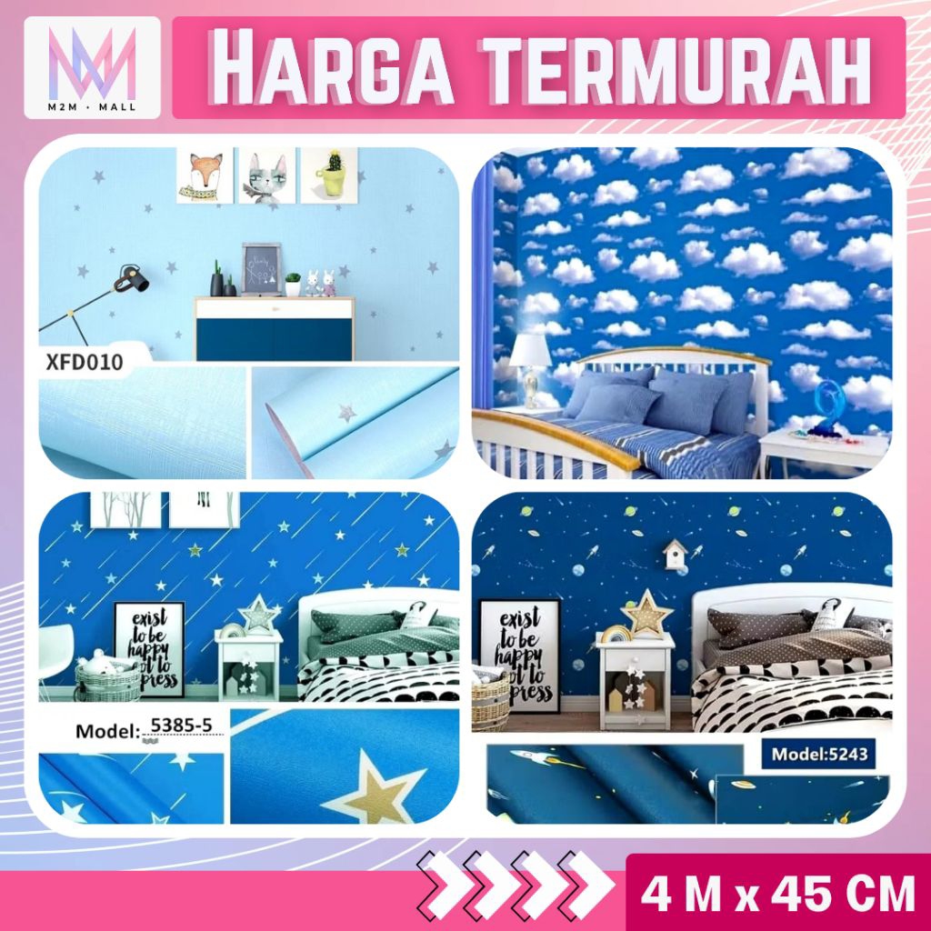 Wallpaper Dinding Doraemon Wallpaper Dinding Kamar Anak Aesthetic Wallpaper Dinding Motif Anak Biru