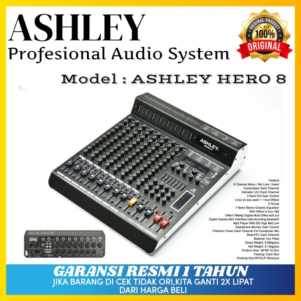 Mixer Ashley Hero 8 Original Mixer Ashley 8 Channel Bluetooth