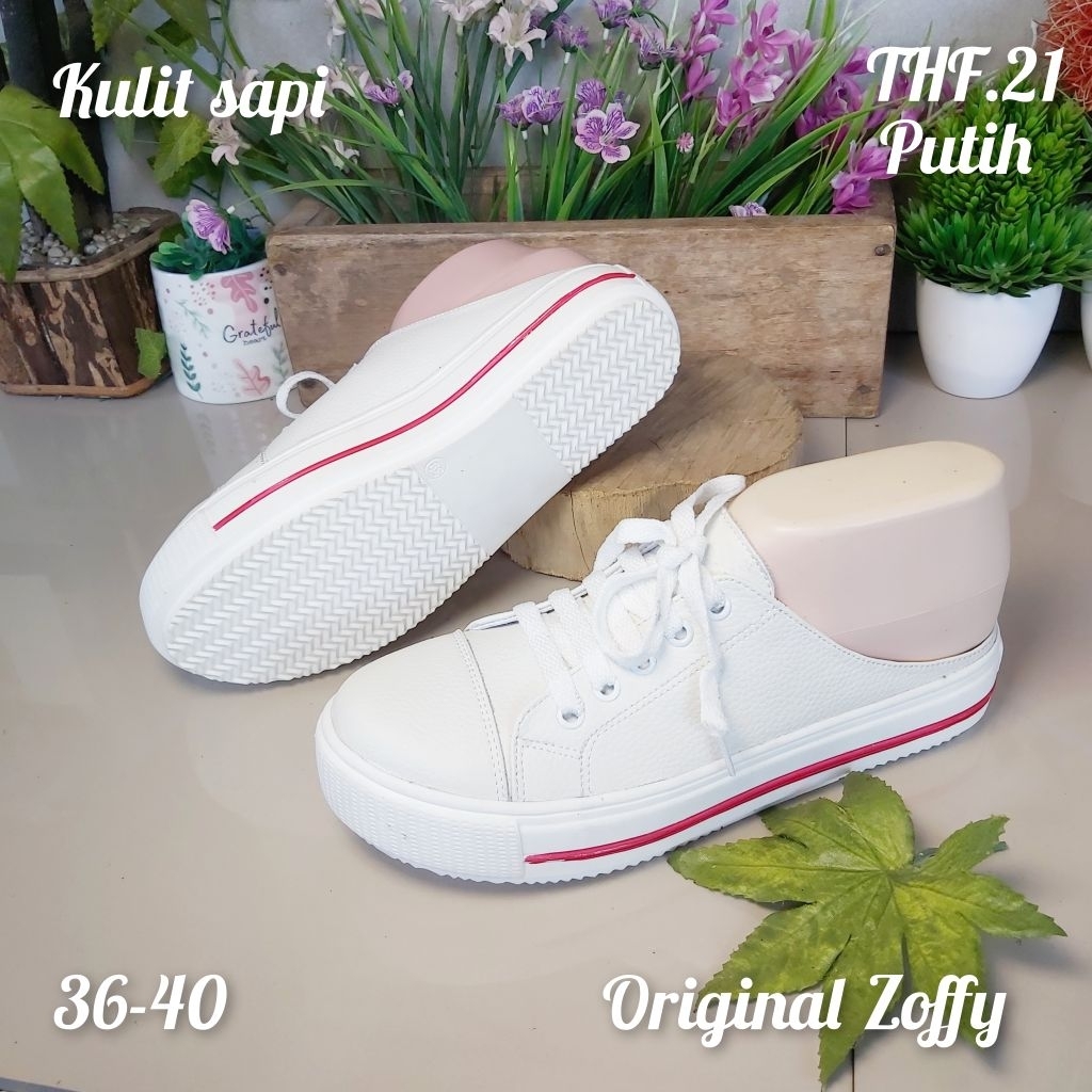 [HARGA PROMO] THF.21 Original Zoffy Sepatu sandal wanita model kasual bahan kulit asli tinggi 4cm / 