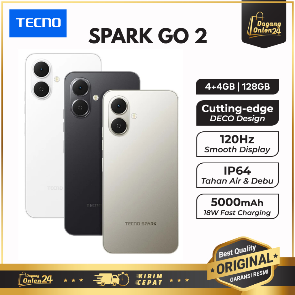 TECNO Spark Go 2 RAM 4/128GB, Tahan Percikan Air dan Debu HP Murah 1 Jutaan Original 100%