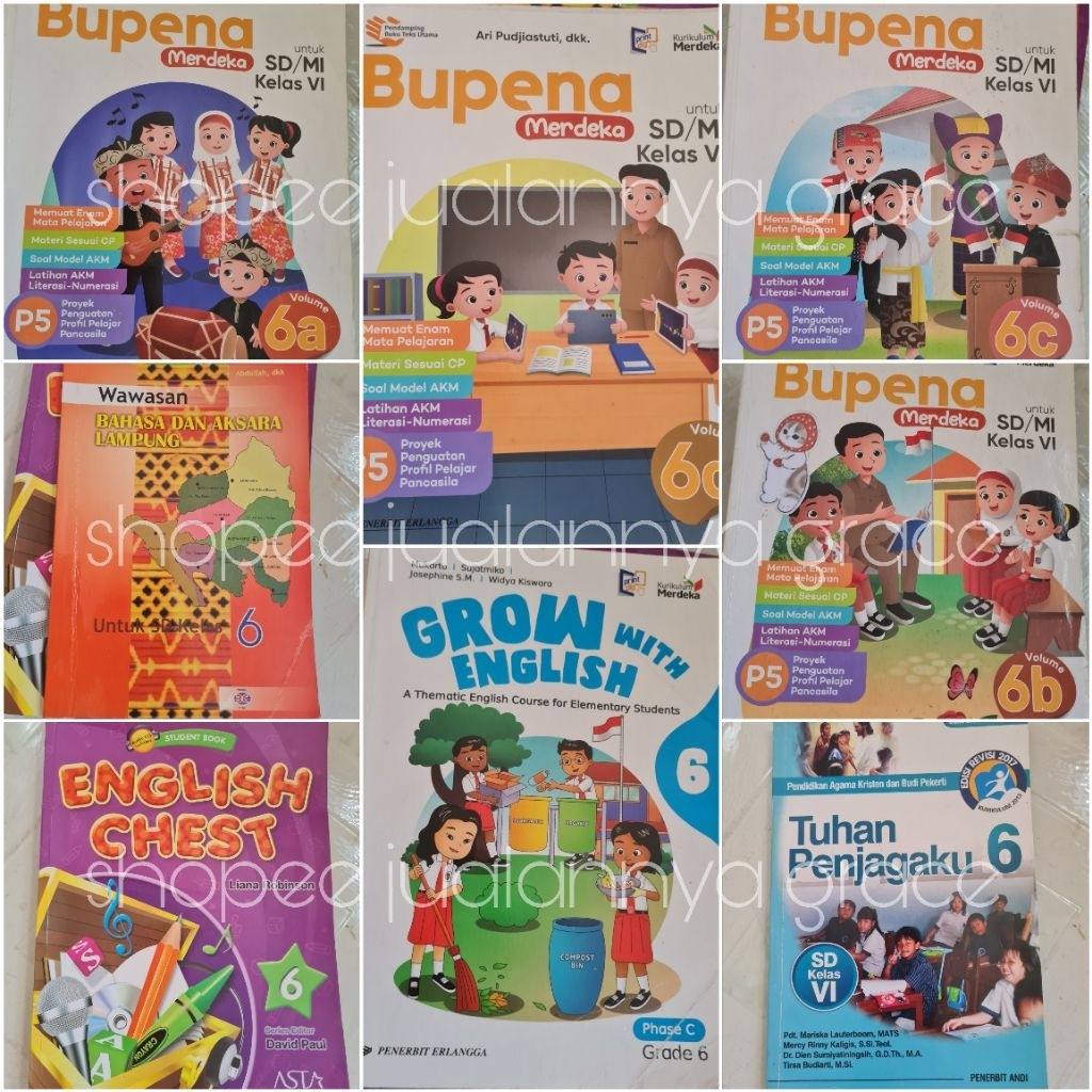 BUKU BEKAS SD KELAS 6 BUPENA / LAMPUNG / ENGLISH CHEST / GROW WITH ENGLISH / TUHAN PENJAGAKU