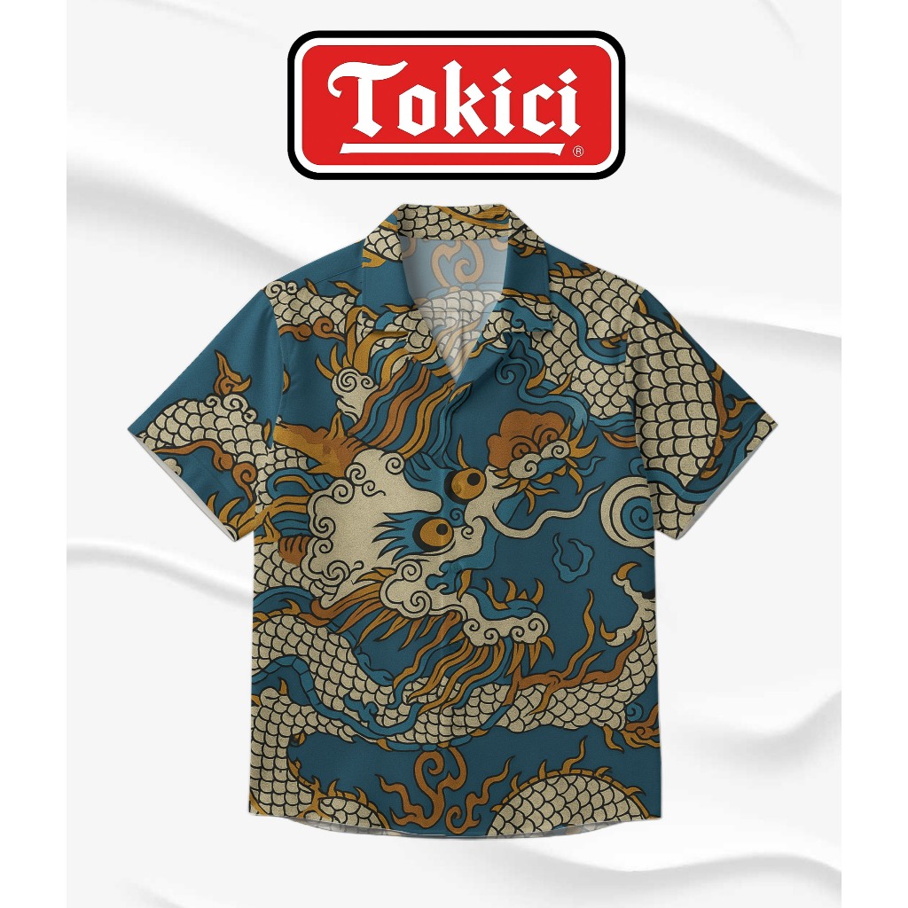 Tokici Kemeja Premium Cuban Collar Lengan Pendek Fullprint Motif Naga Oriental Vintage | TC4