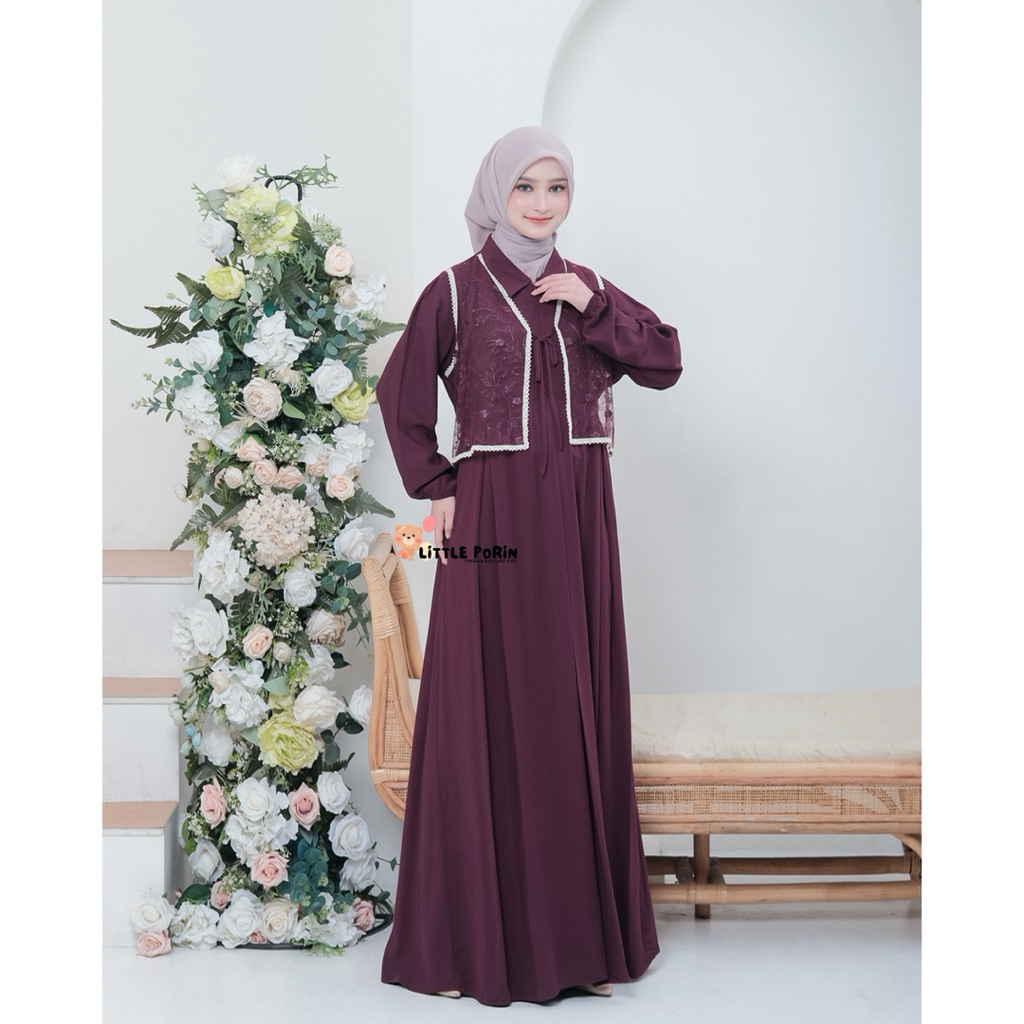 Little Porin - Almerra Gamis Couple Ibu Dan Anak - Gamis Rayon Twill - Baju Ngaji - Baju Kondangan C