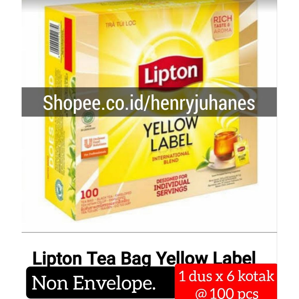 

1 dus x 6 kotak @ 100 pcs lipton yellow label black tea non envelop tea bag teh celup hitam