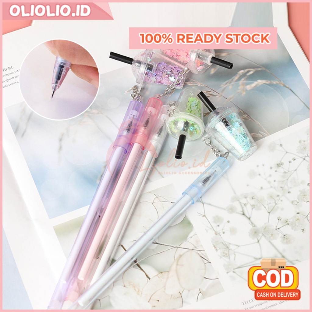 Pulpen Gel Aesthetic Warna Pastel Ballpoint Pena Tinta Hitam Gantungan Lucu Alat Tulis Sekolah