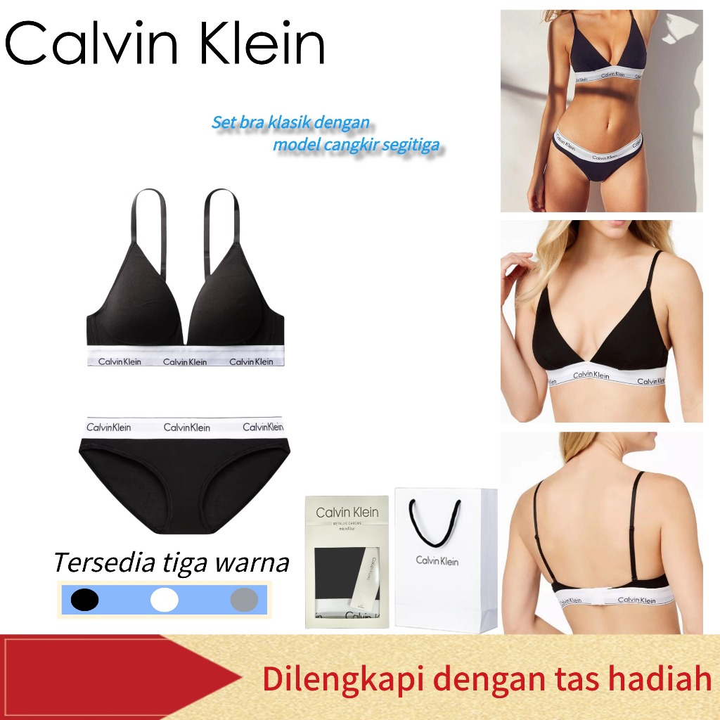 Set bra katun wanita Calvin Klein asli - Set bikini wanita ck - Bra Segitiga Klasik Tanpa Kawat