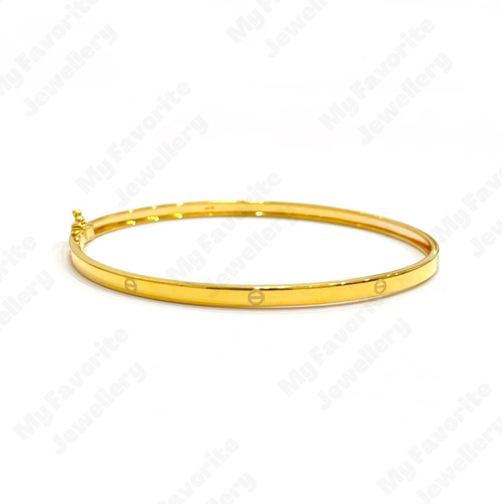 Gelang Bangle Bulat Slim Model Branded Bulat Emas Asli Kadar 700