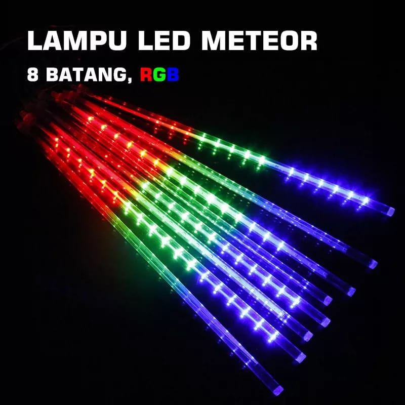 LAMPU LED METEOR 8 BATANG RGB WARNA WARNI LAMPU HIAS HUJAN METEOR