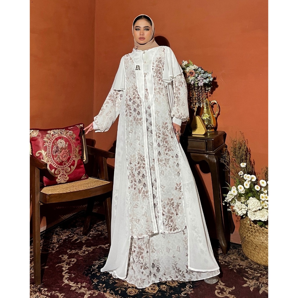 Maura Dress Material Ceruty Tuan Putri Full Pattern Exlusive By Elly Arsy Only Gamis (Tanpa Hijab)