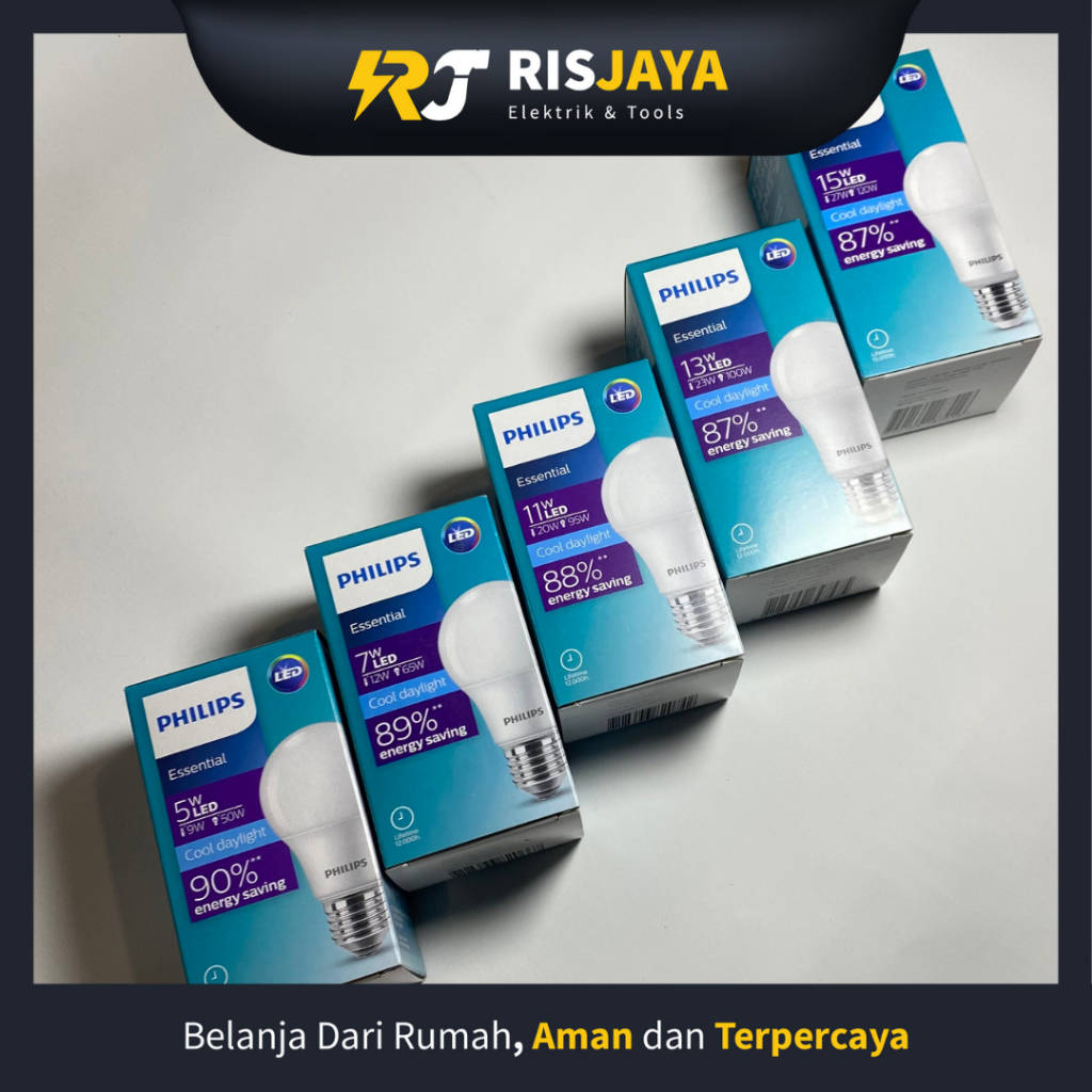 Lampu LED  Bohlam Bulb Putih Lampu Philips Essential 5 Watt 7 Watt 9 Watt 11 Watt 13 Watt 15 Watt