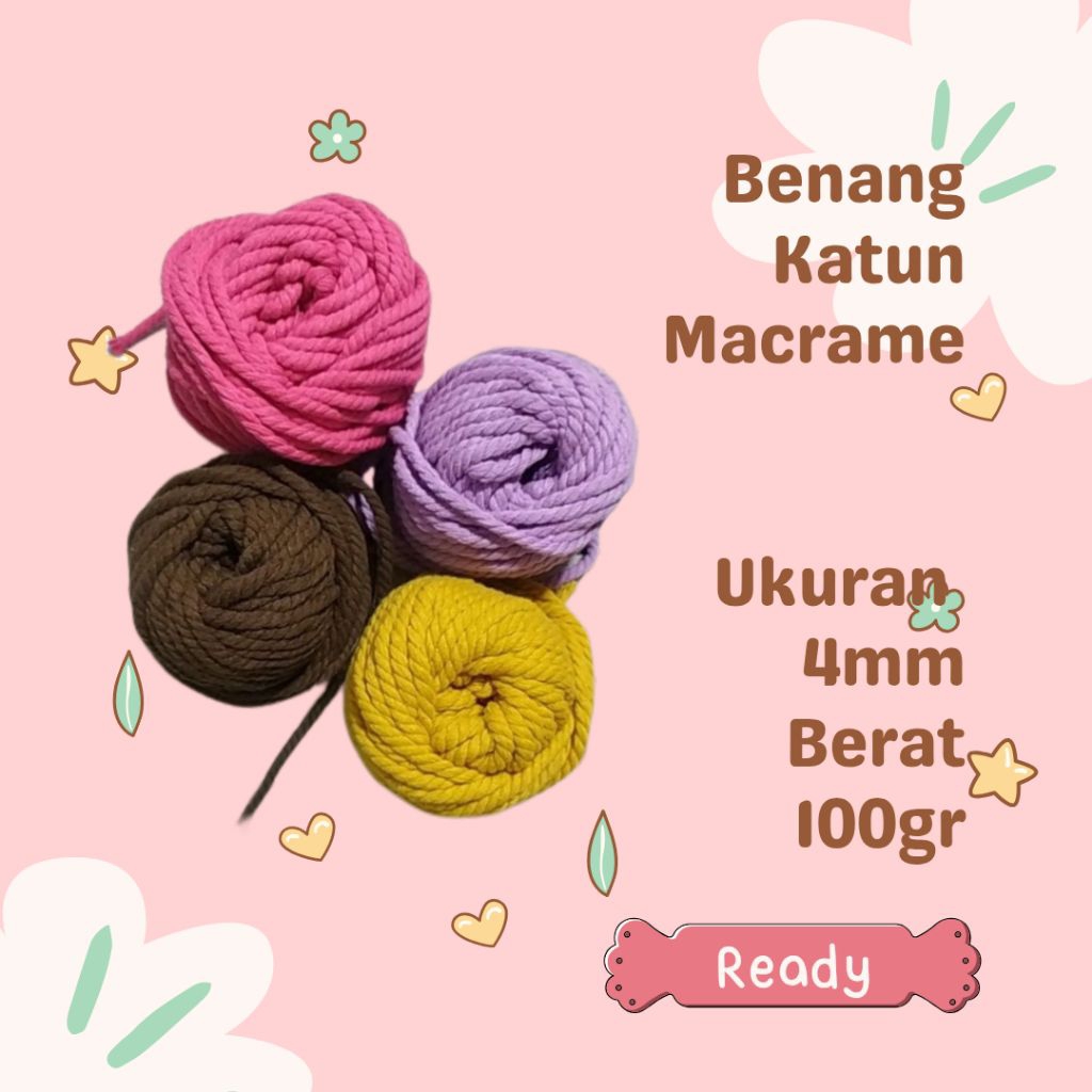 (KOZHIE) TALI KATUN UKURAN 4MM / BENANG KATUN MACRAME / TALI BENANG MACRAME