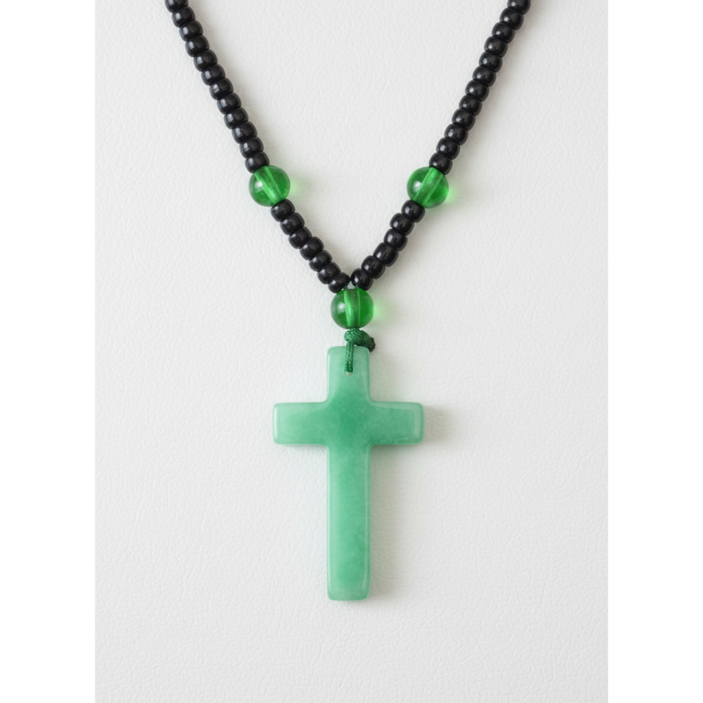 Kalung Doa Rosario Salib Batu Alam Giok Onyx - Aksesori Rohani Katolik Kristen