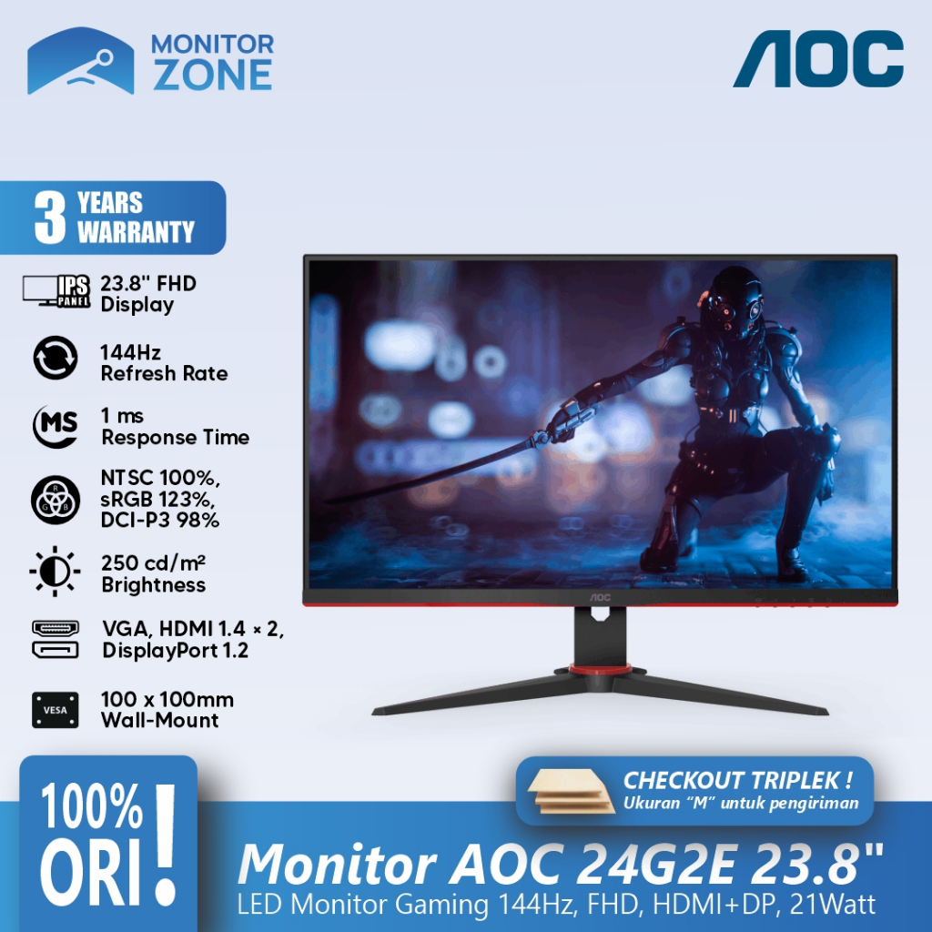 LED Monitor Gaming AOC 24G2E 23.8" 144Hz FHD HDMI DP - AOC 24G2E/70