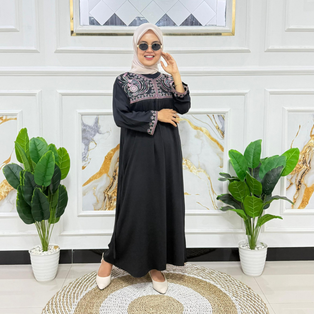 Devpon Midi Dress Bordir Aleya Rayon Twill Premium – Busui Friendly Tebal Adem Tidak Menerawang