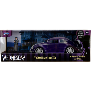 Jada Toys - 1:24 Wednesday 1972 VW Beetle with Wednesday & Thing Figures - Collectible Toy for