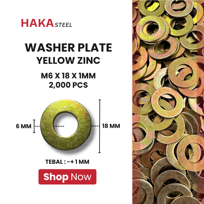 Ring plat M6 Kuning / WP 6x18 Tebal 1 mm / HAKA Washer Plate 6 mm (1 DUS / 2,000 PCS)