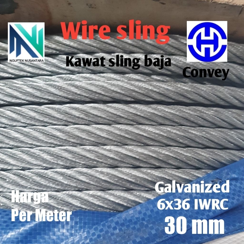 Kawat seling baja 30mm wire rope sling 6x36 IWRC Galvanized per meter