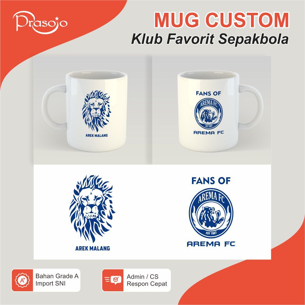 Mug Custom Logo Klub Sepakbola – Arema FC, Persib Bandung, Persebaya Surabaya – Desain Nama Bebas