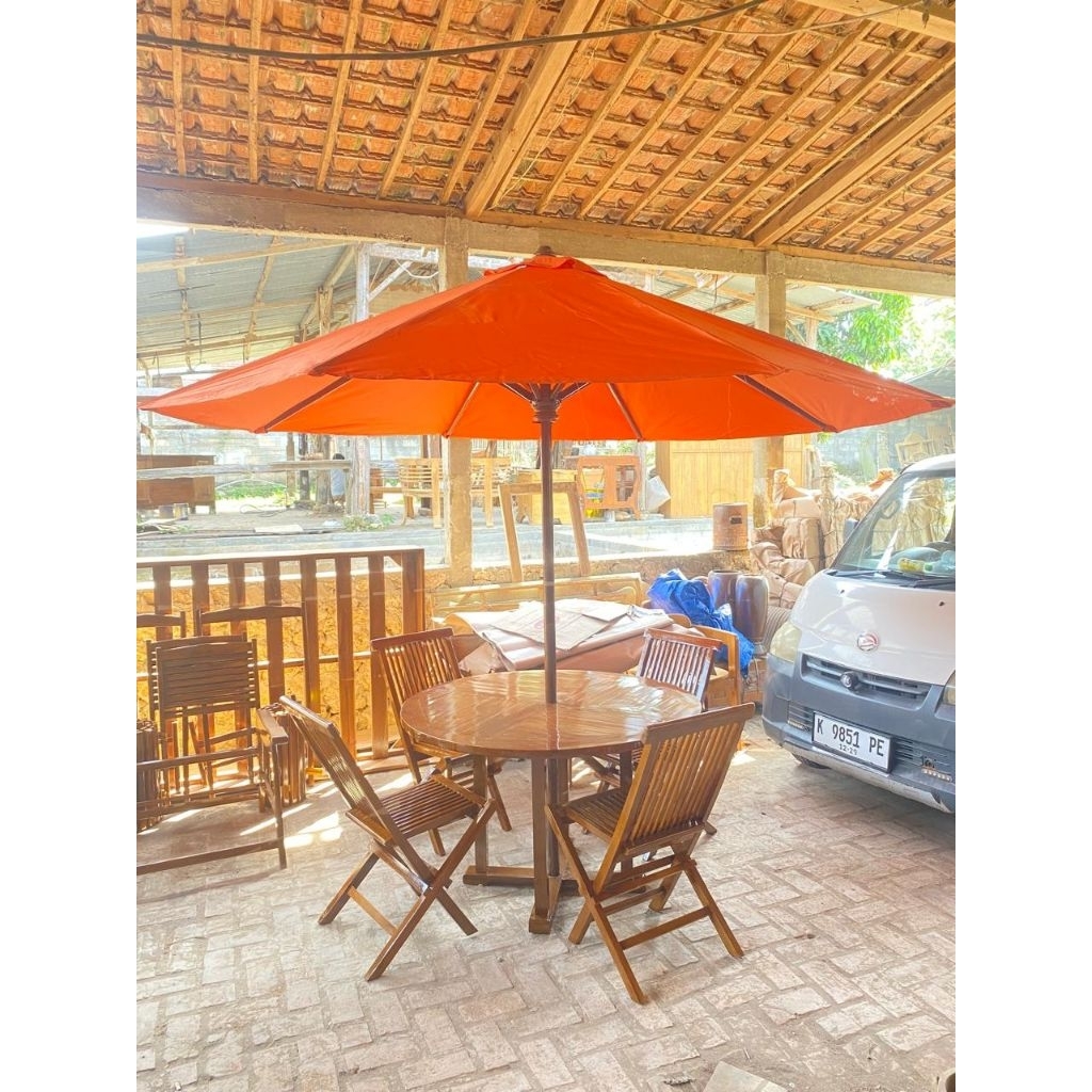 meja payung kayu jati - meja payung unik - meja cafe - meja restoran - meja payung - meja payung pan
