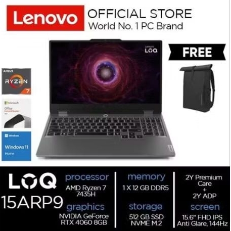 Lenovo LOQ 15ARP9 RYZEN 7 7435HS 12GB 512GB RTX 4060 8GB 15.6 FHD 144HZ