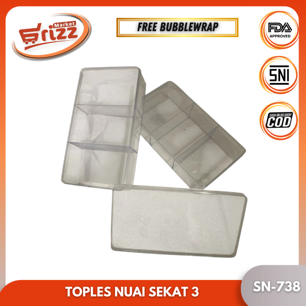 Toples Kue NUAI SN-738 Rectangle sekat3 Tempat Roti Kering I Toples Kue Kering I TOPLES NUAI
