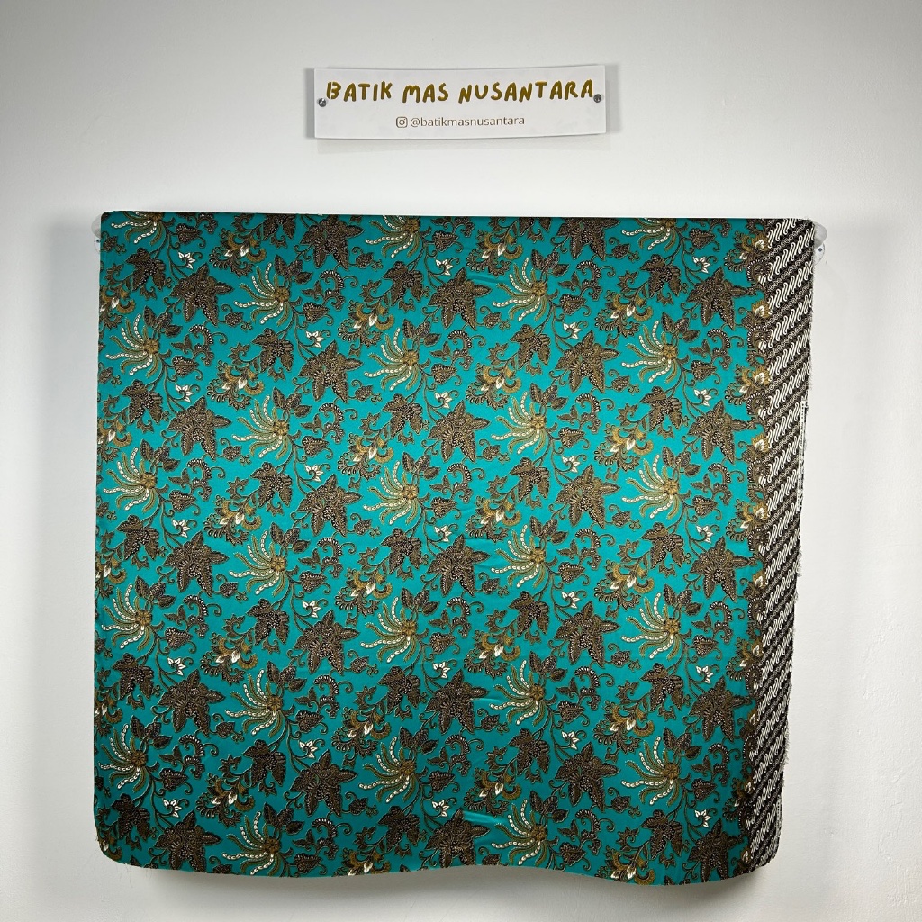 Kain Batik Premium Silk Motif Bunga Parang Warna Hijau Toska ( Per Meter )