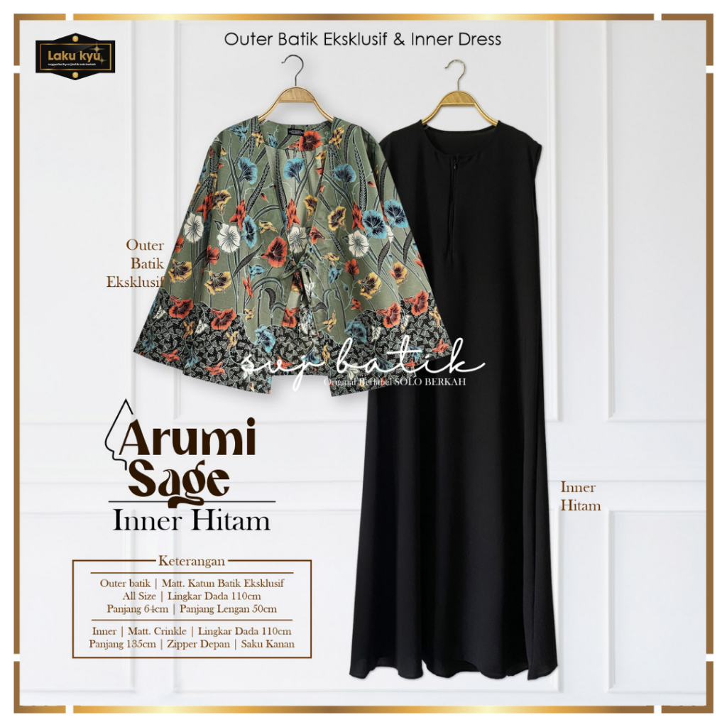 Setelan Wanita Batik Premium Outer Tali Set Inner dress hitam Crinkle Halus By SVJ Busui Set Batik