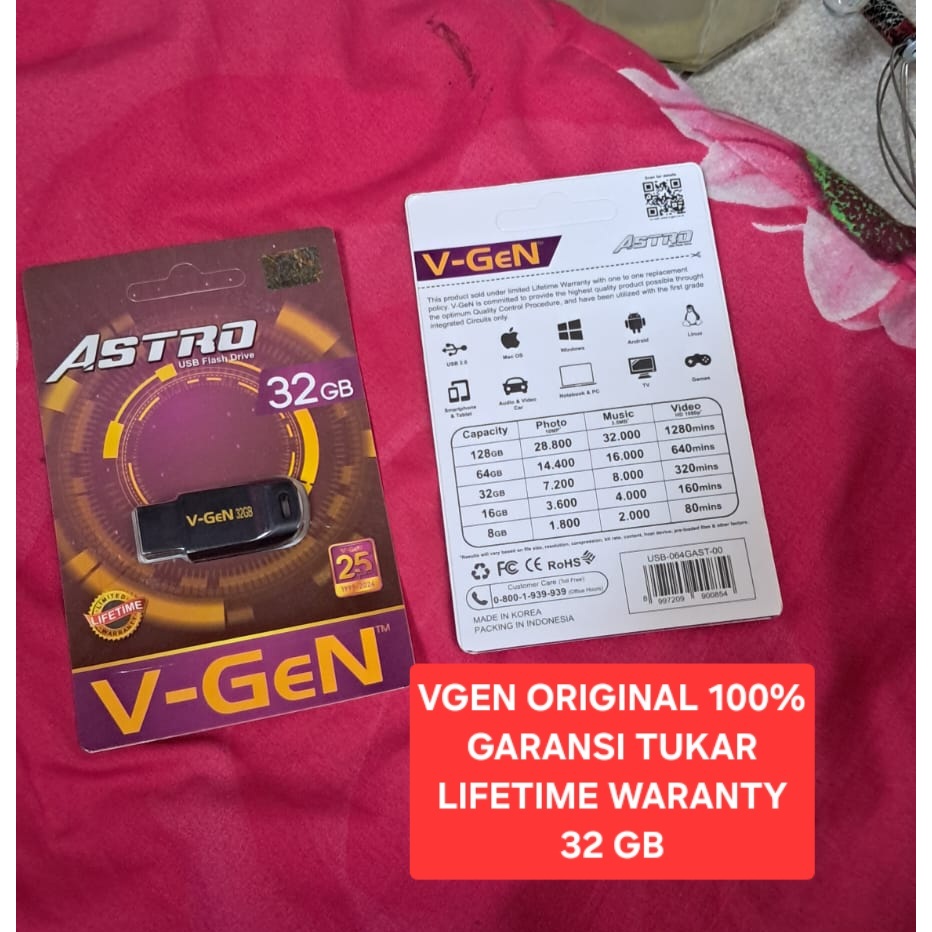 H04 Garansi Resmi Life Time / seumur hidup V FLASH DISC ORI 100% ASTRO USB DRIVE ASLI VGEN V-GEN 32 