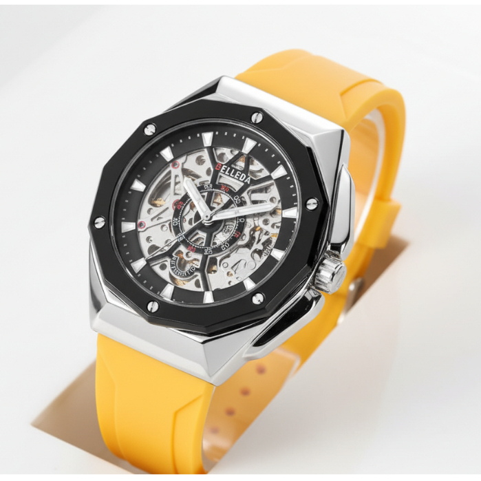 Jam Tangan Pria Belleda 9476 Automatic Series Strap Rubber Anti Air 30 Meter Watches Original