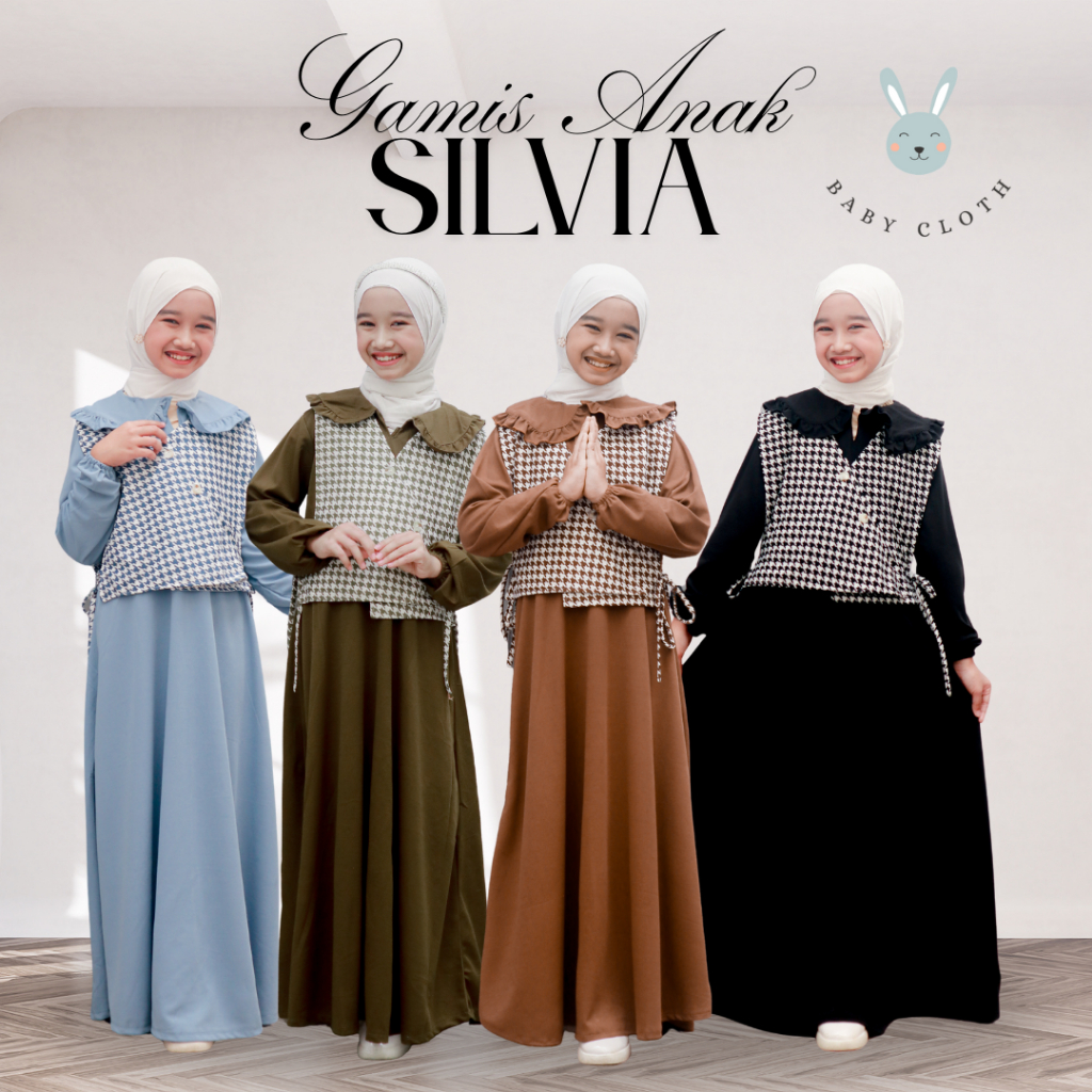 GAMIS SILVIA ROMPI ANAK SMLXL BABYCLOTH35 UNTUK UMUR 3-14TAHUN baju muslim panjang printing dress vi