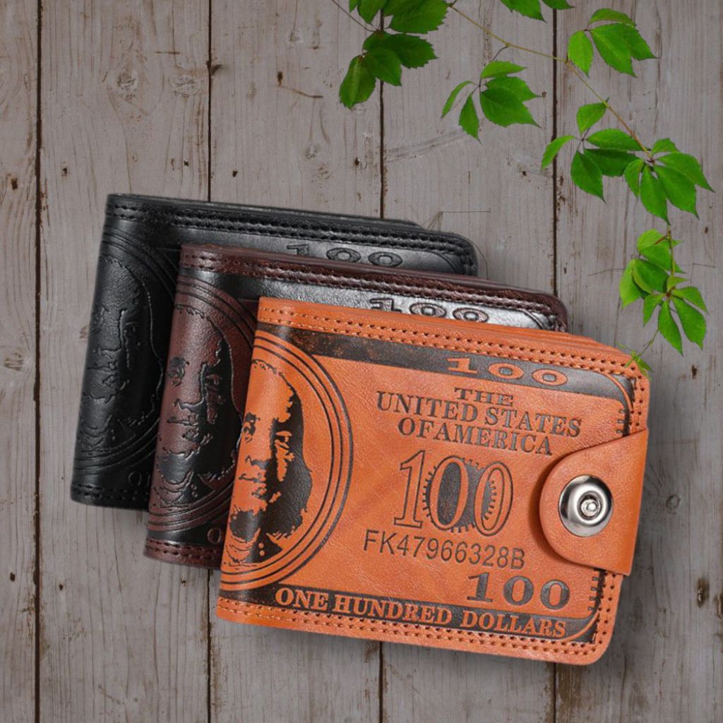 Pria Kulit Sintetis Dompet Pria Kulit Sintetis Motif 100 Dollar Hitam Sintetis Motif 100 Dollar