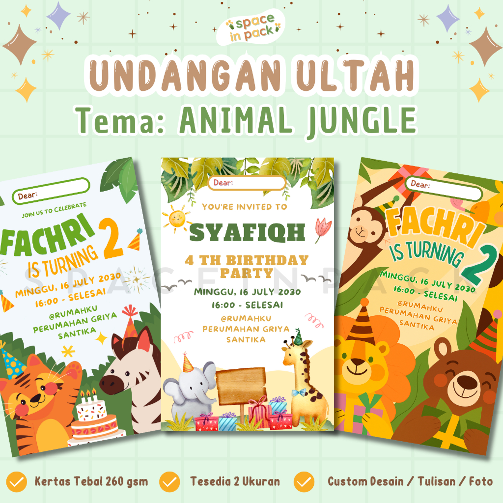 spaceinpack - Undangan Ulang Tahun Anak | Undangan Ultah Animal Hewan Lucu | Undangan Ultah Anak Cus