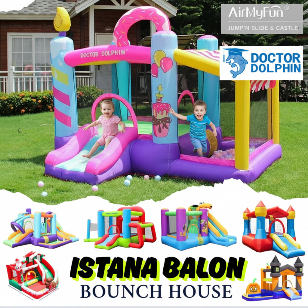 Mainan Rumah Istana Balon Bouncy Castle Balloon Bouncer Balon Air My Fun Doctor Dolphin Perosotan An