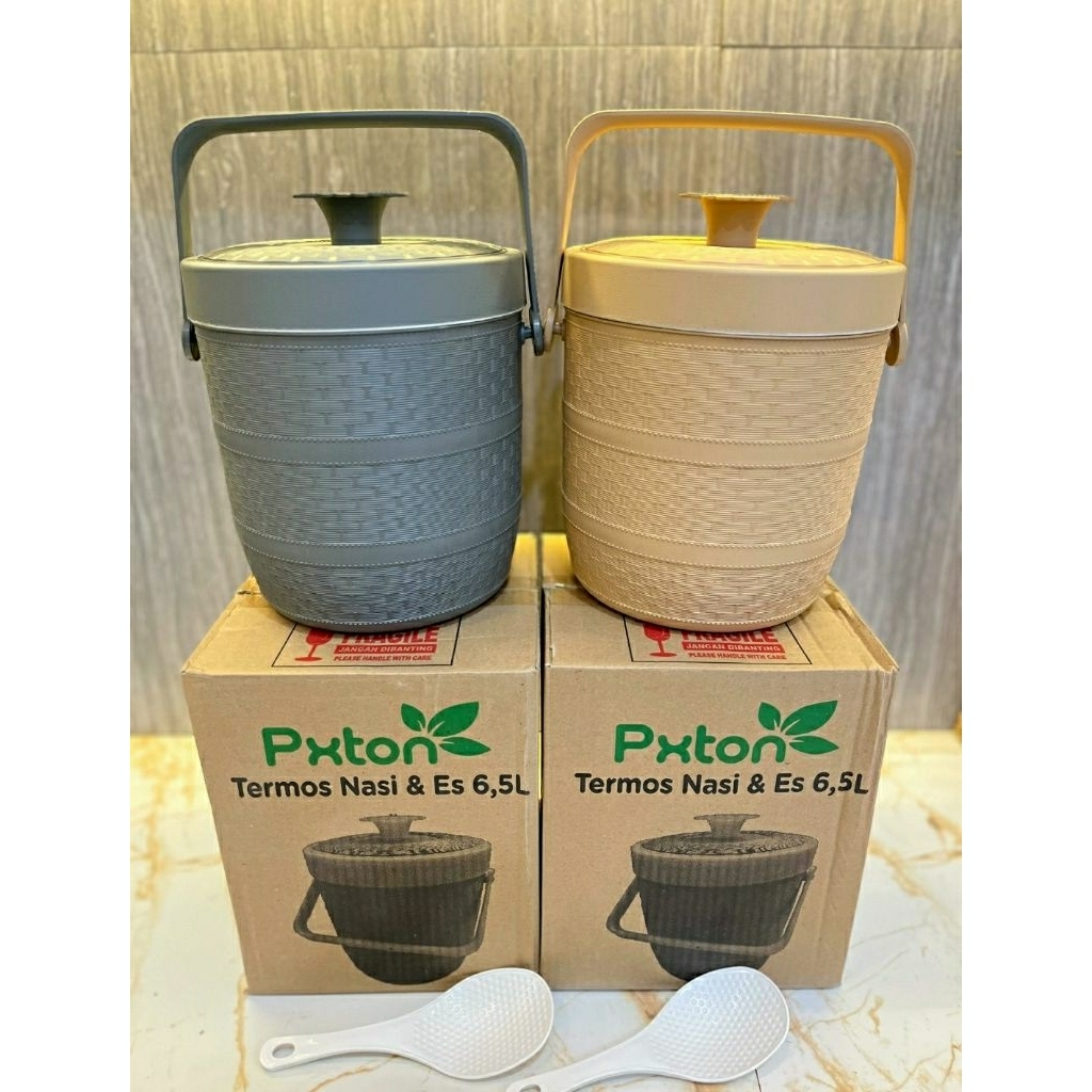 Termos Nasi/ES Mini Motif Rotan Tahan Panas&Dingin Free Centong Dan Saringan/Ice&Rice Bucket Mini/Te