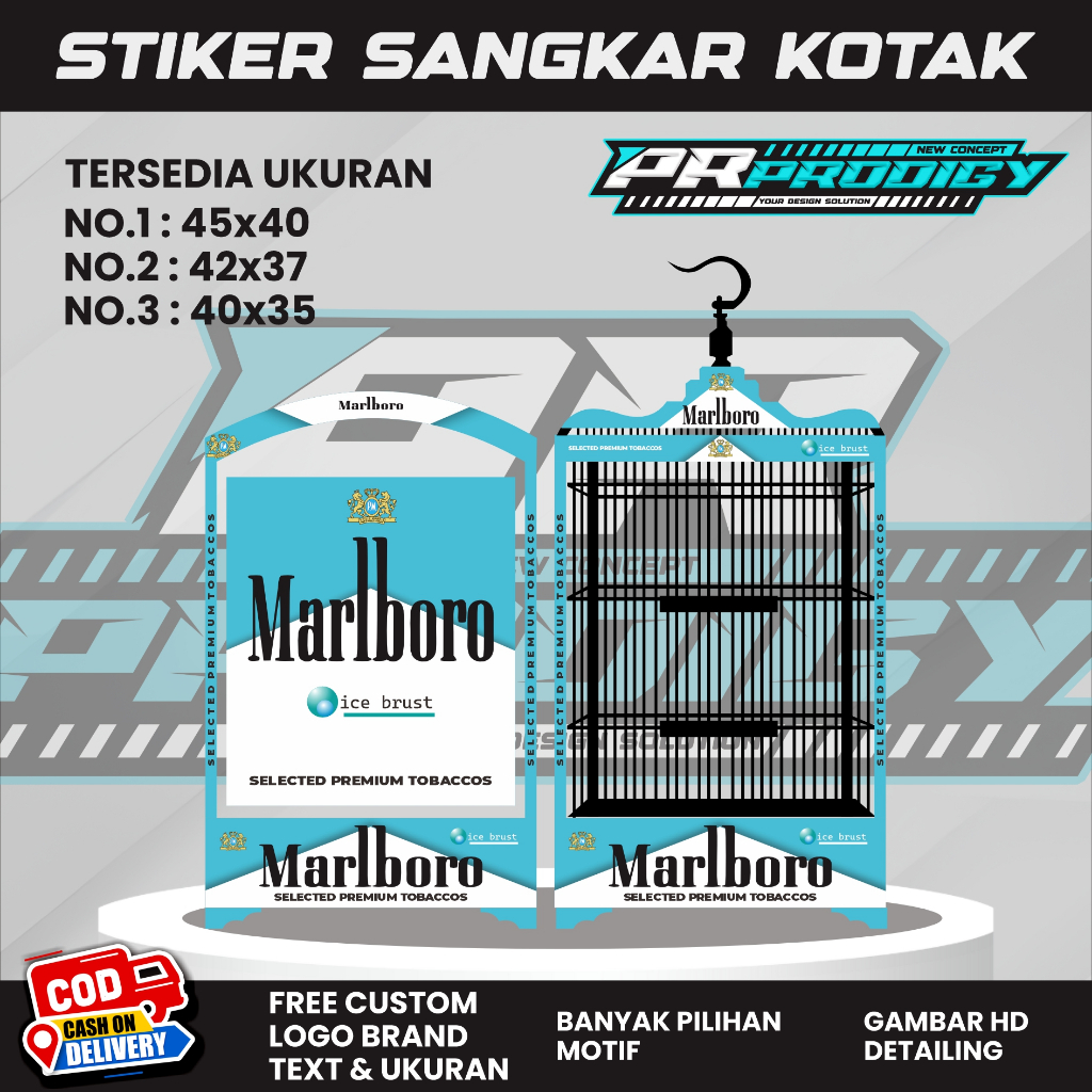 Stiker Decal MARLBORO BIRU ICE Sangkar Burung / Sangkar Koper / Sangkar Kosan