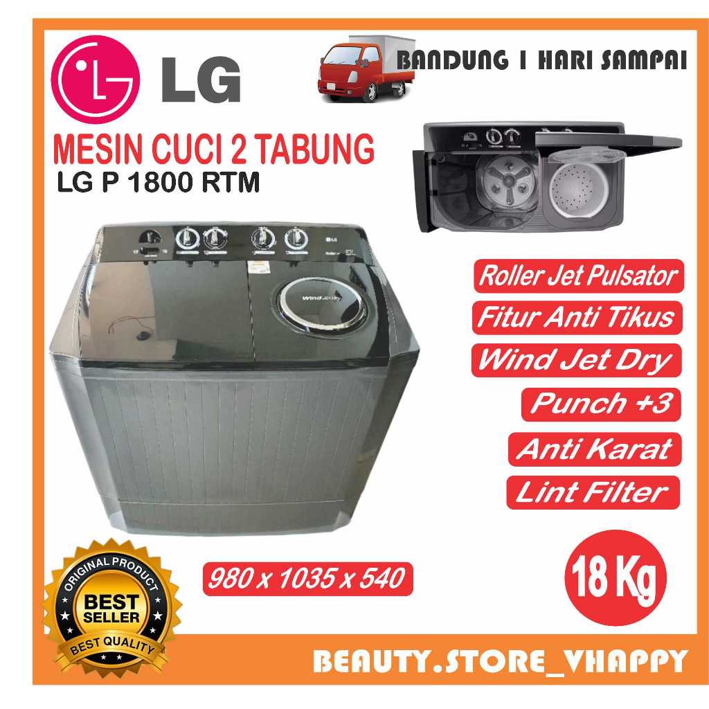 MESIN CUCI LG 2 TABUNG TWIN TUBE 18KG P1800 RTM/RT 16KG 15 KG 14KG 12KG 10KG 9KG GARANSI RESMI MURAH