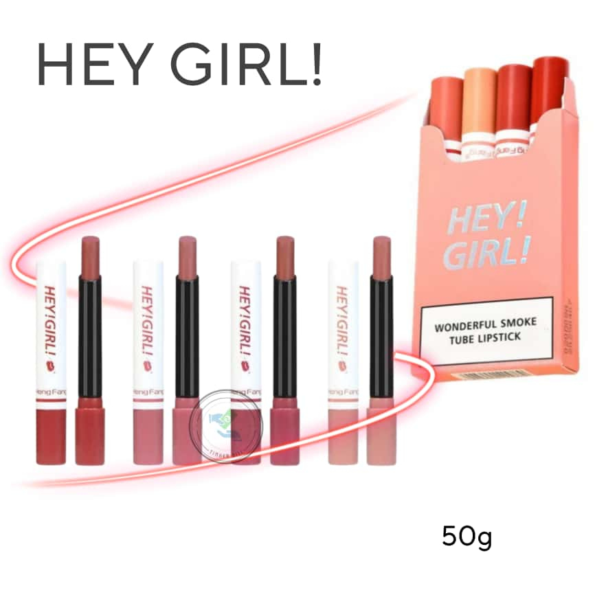 [PER BOX ISI 4 PCS] LIPSTIK HENG FANG HEY GIRL MATTE / SMOKE / ROKOK TUBE LIPSTICK 4 WARNA