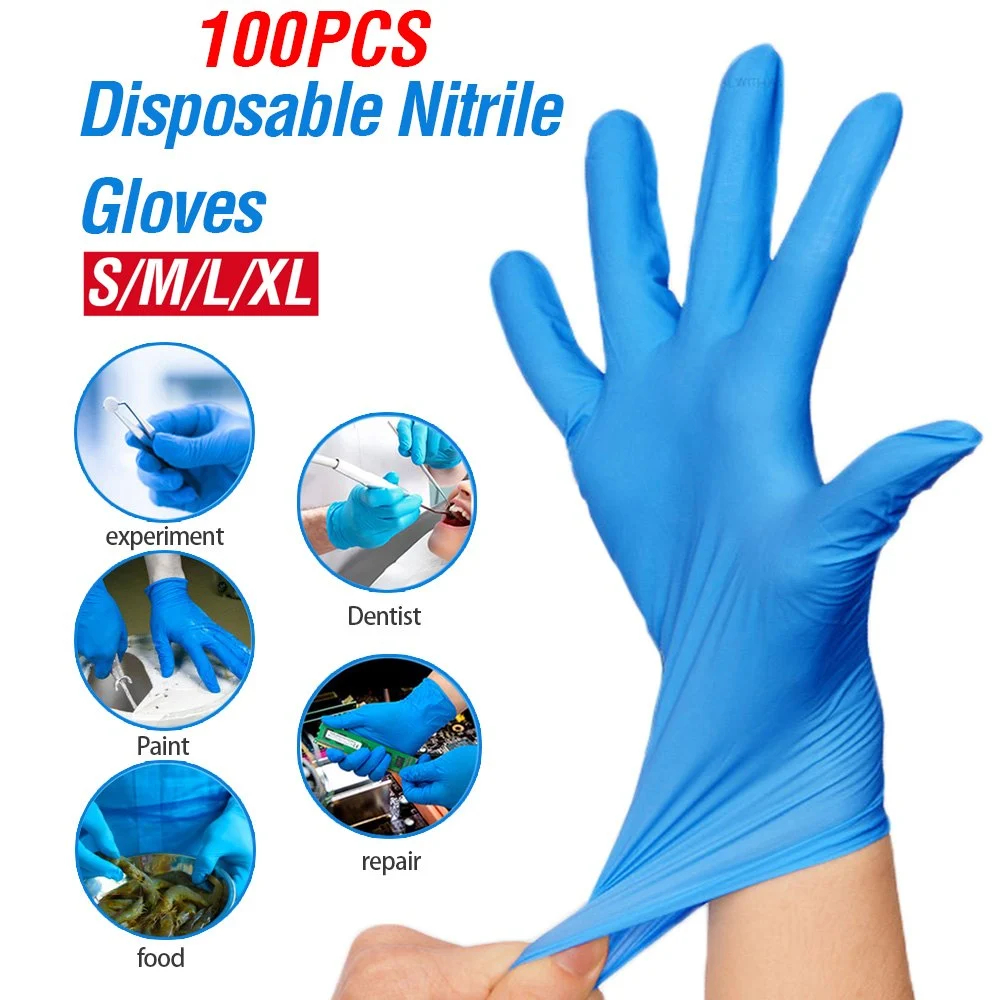 Sarung Tangan Nitril 1 box isi 100  Pelindung Tangan Kotoran Bakteri Kuman Industri Dapur Makanan Safe Steril Vinyl Nitrile Blend Glove Powder Free Latex Free Non Sterile Disposable 1x pakai S M L XL Detailing Mobil Hitam Pink Biru Transparan  Sekolah
