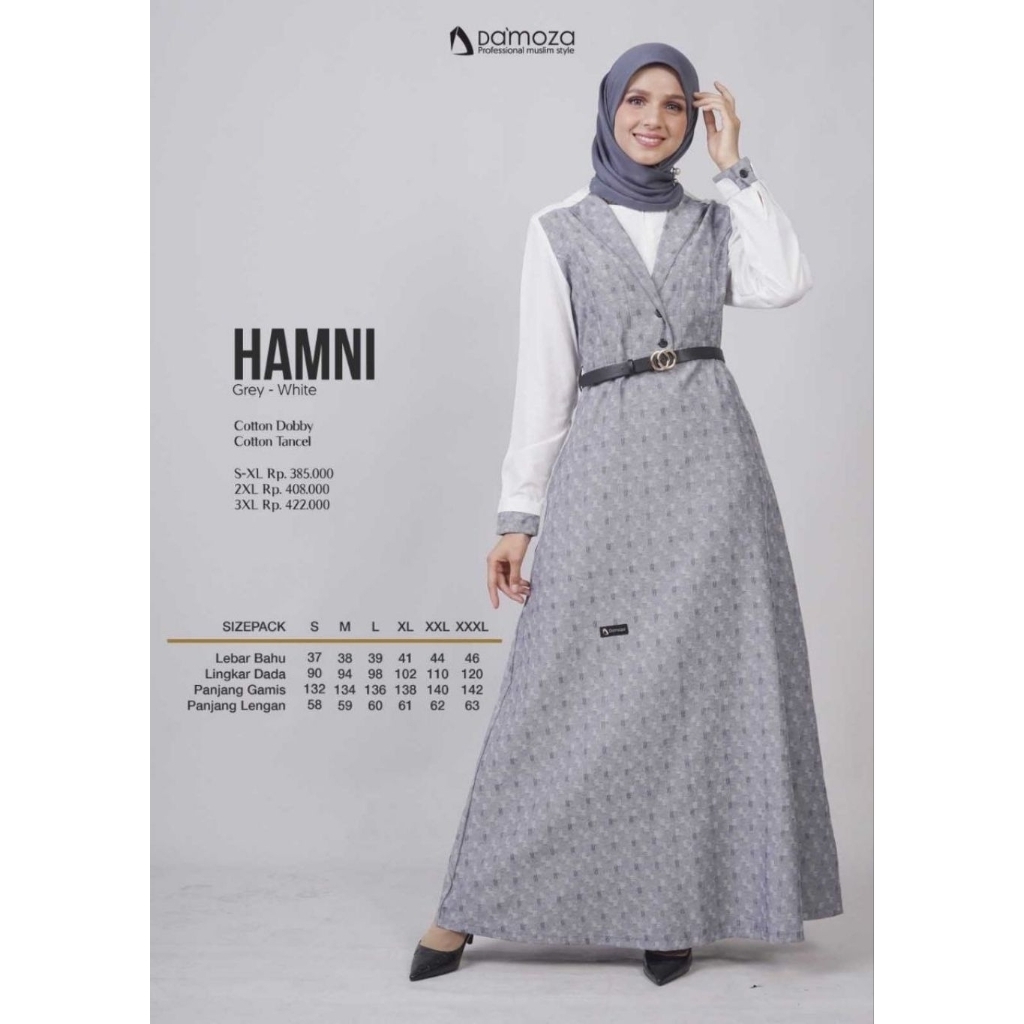 PROMO TERMURAH GAMIS DAMOZA HAMNI GREY-WHITE