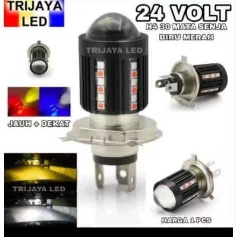 Lampu LED Utama 24 Volt H4 Laser Gun 30 Mata SMD Senja Biru Merah Depan High Low 2 Warna Putih Kunin