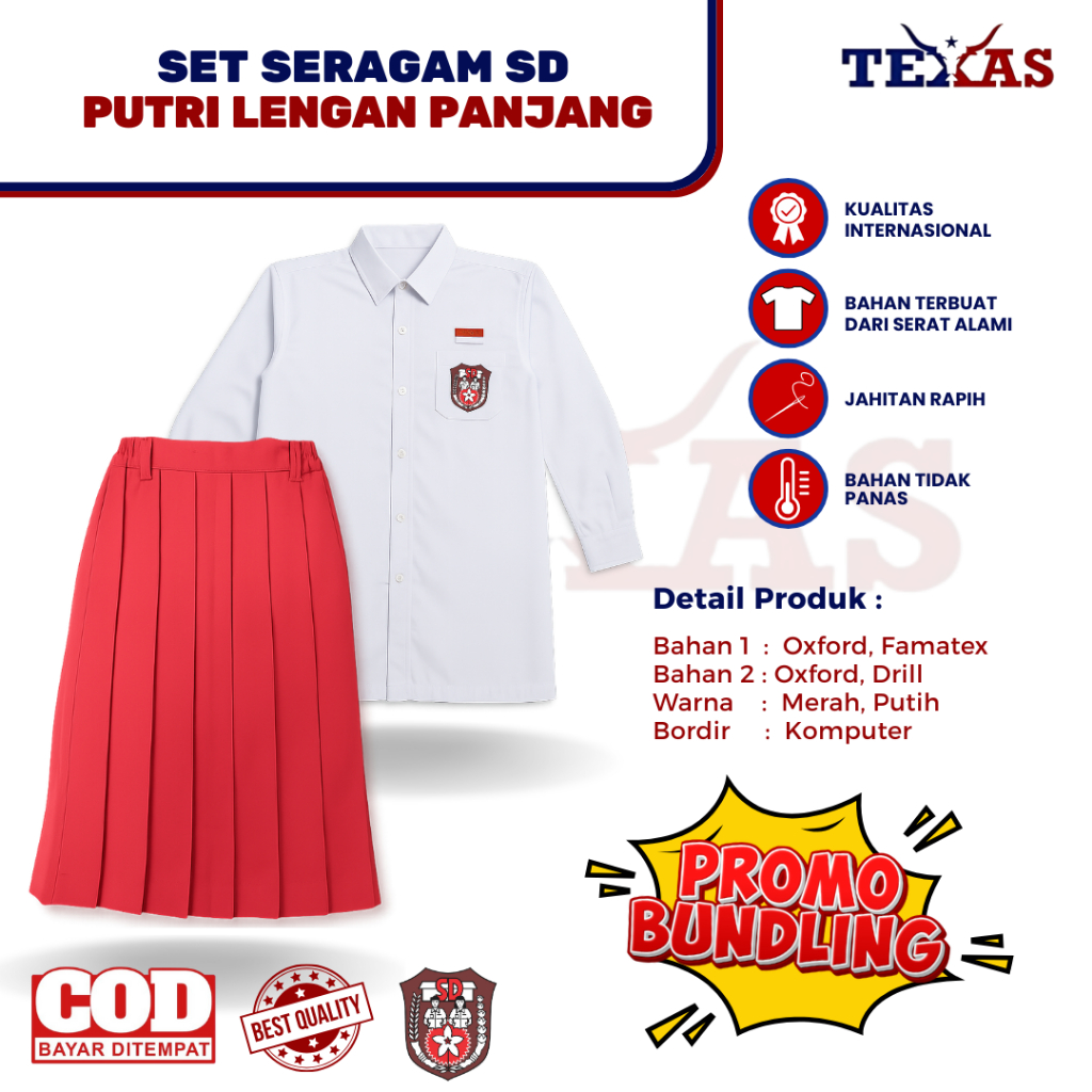 SET SERAGAM SD PUTRI PANJANG | 1 SET SERAGAM SD PUTRI | SET SERAGAM SD PUTRI MURAH