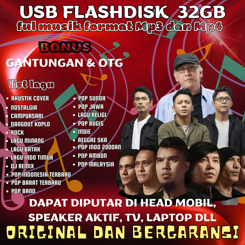 Flash disk Lagu MP3 Dan MP4 32GB Koleksi Lagu Pop Dangdut Rock Nostalgia Religi Bisa Mobil TV Laptop