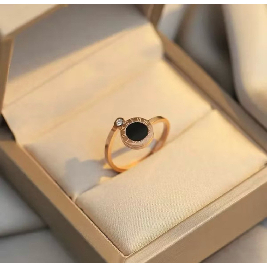 [cod] cincin titanium wanita bulat hitam Romawi cantik anti karat
