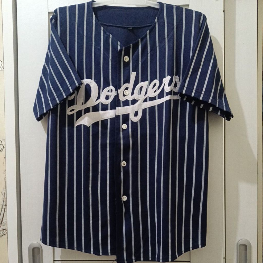 Preloved second baju kaos jersey baseball dodgers salur navy unisex dewasa pria wanita
