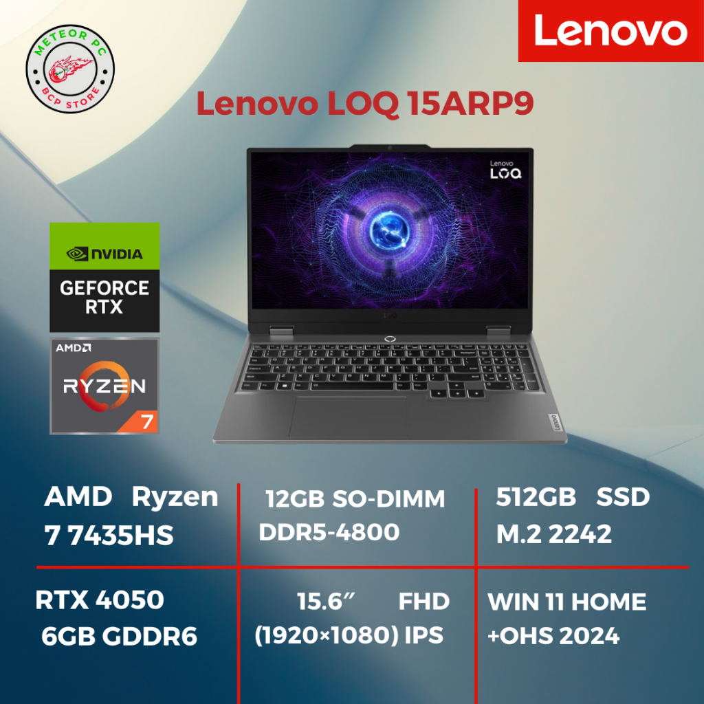 Lenovo LOQ 15ARP9 J5ID – Luna Grey [Ryzen 7 7435HS/12GB/SSD 512GB/RTX4050-15.6 FHD-W11+OHS2024+M365]